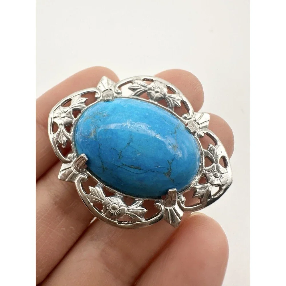 Vintage Filigree Faux Turquoise Pin Brooch